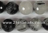 CRU317 15.5 inches 16mm faceted round black rutilated quartz beads