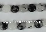 CRU338 15.5 inches 10mm flat round black rutilated quartz beads