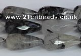 CRU350 15.5 inches 12*25mm faceted teardrop black rutilated quartz beads