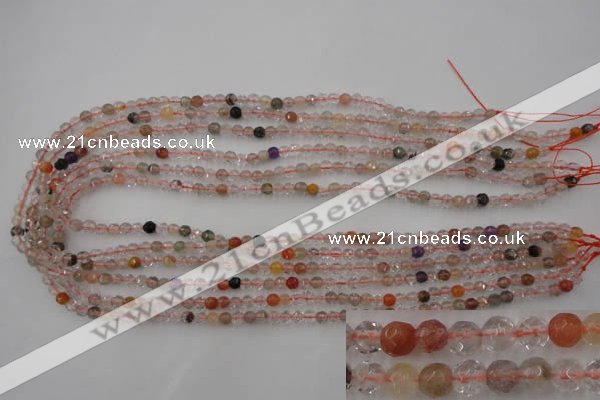 CRU400 15.5 inches 4mm faceted round Multicolor rutilated quartz beads