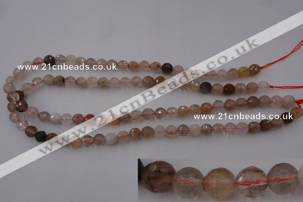 CRU402 15.5 inches 8mm faceted round Multicolor rutilated quartz beads