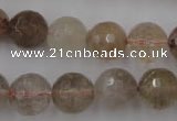 CRU405 15.5 inches 14mm faceted round Multicolor rutilated quartz beads