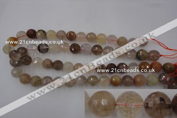 CRU405 15.5 inches 14mm faceted round Multicolor rutilated quartz beads