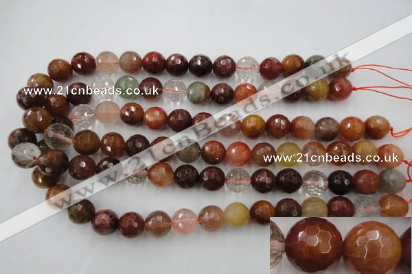 CRU415 15.5 inches 14mm faceted round Multicolor rutilated quartz beads