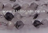 CRU511 15.5 inches 6mm faceted nuggets black rutilated quartz beads