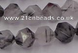 CRU514 15.5 inches 12mm faceted nuggets black rutilated quartz beads