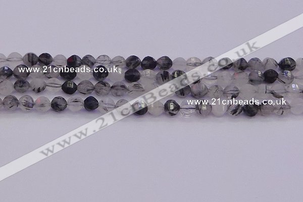 CRU521 15.5 inches 6mm faceted round black rutilated quartz beads