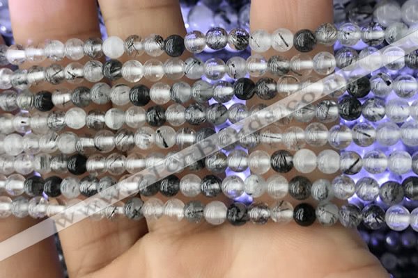 CRU535 15.5 inches 4mm round black rutilated quartz beads wholesale