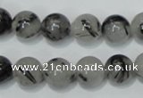 CRU54 15.5 inches 12mm round black rutilated quartz beads wholesale