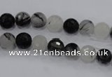 CRU57 15.5 inches 6mm faceted round black rutilated quartz beads