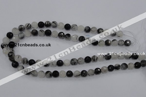 CRU57 15.5 inches 6mm faceted round black rutilated quartz beads