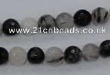 CRU58 15.5 inches 8mm faceted round black rutilated quartz beads