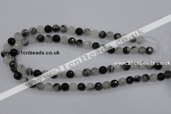 CRU58 15.5 inches 8mm faceted round black rutilated quartz beads