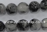CRU62 15.5 inches 16mm faceted round black rutilated quartz beads