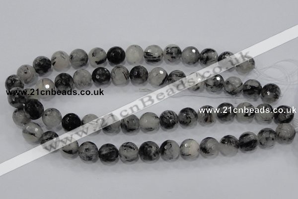 CRU62 15.5 inches 16mm faceted round black rutilated quartz beads