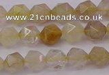 CRU621 15.5 inches 6mm faceted nuggets golden rutilated quartz beads