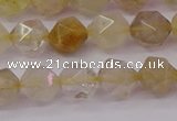 CRU622 15.5 inches 8mm faceted nuggets golden rutilated quartz beads