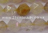 CRU624 15.5 inches 12mm faceted nuggets golden rutilated quartz beads