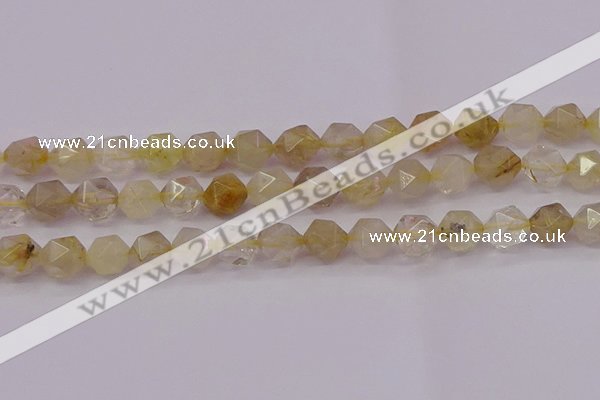 CRU624 15.5 inches 12mm faceted nuggets golden rutilated quartz beads