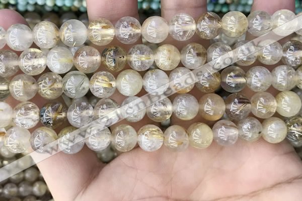 CRU637 15.5 inches 8mm round golden rutilated quartz beads