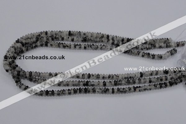 CRU64 15.5 inches 3*6mm rondelle black rutilated quartz beads