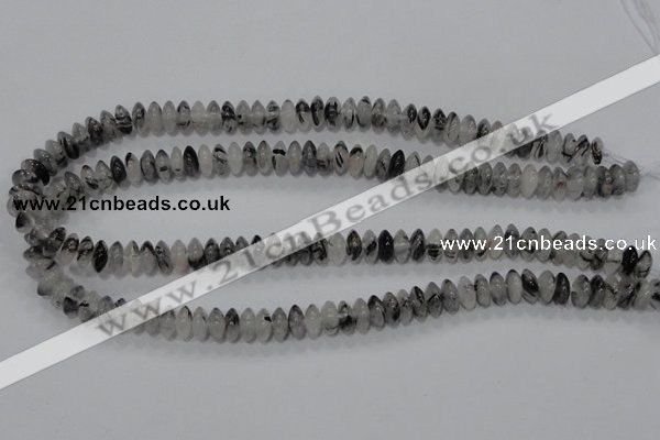 CRU66 15.5 inches 5*10mm rondelle black rutilated quartz beads