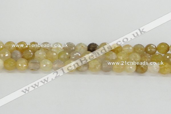 CRU668 15.5 inches 8mm faceted round golden rutilated quartz beads