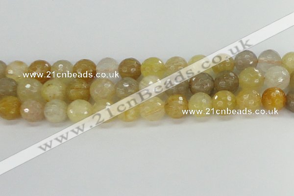 CRU669 15.5 inches 10mm faceted round golden rutilated quartz beads