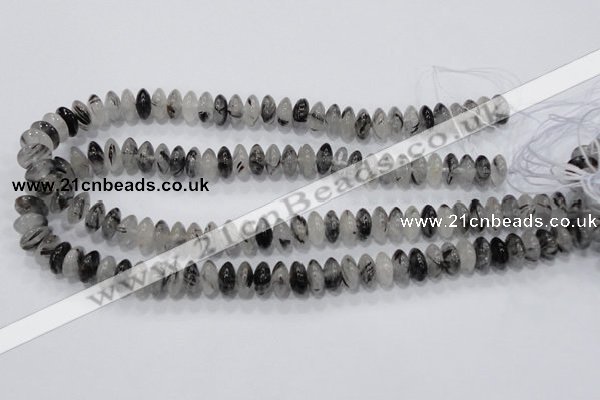 CRU67 15.5 inches 6*12mm rondelle black rutilated quartz beads