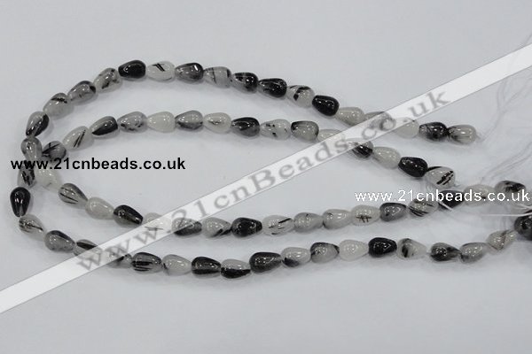 CRU68 15.5 inches 8*12mm teardrop black rutilated quartz beads