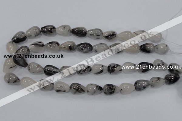 CRU70 15.5 inches 13*18mm teardrop black rutilated quartz beads