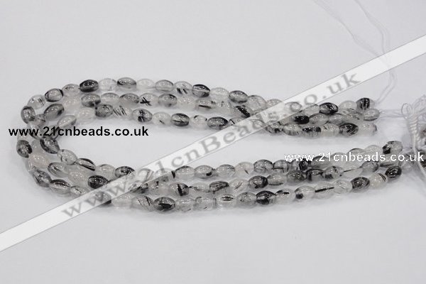 CRU71 15.5 inches 8*10mm rice black rutilated quartz beads wholesale