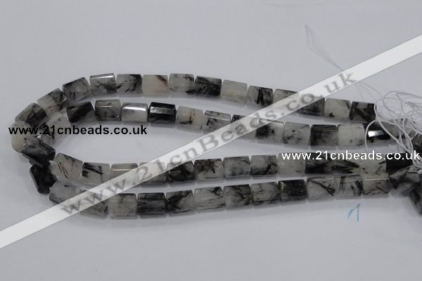 CRU75 15.5 inches 8*12mm faceted column black rutilated quartz beads