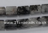 CRU76 15.5 inches 10*14mm faceted column black rutilated quartz beads