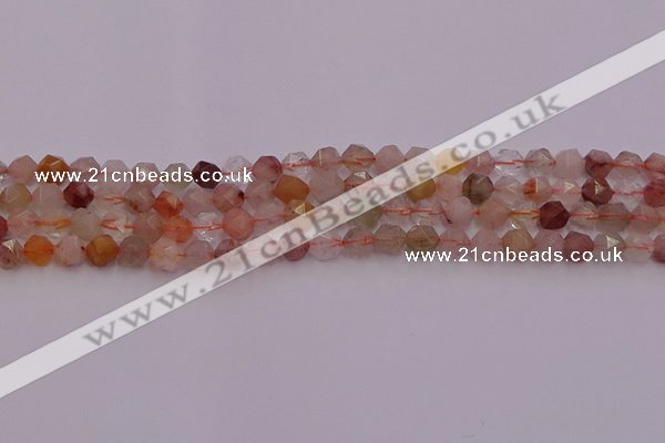 CRU776 15.5 inches 6mm faceted nuggets mixed rutilated quartz beads