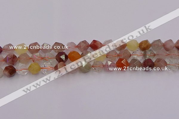 CRU778 15.5 inches 10mm faceted nuggets mixed rutilated quartz beads