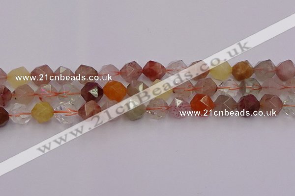 CRU779 15.5 inches 12mm faceted nuggets mixed rutilated quartz beads