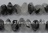 CRU78 15.5 inches 8*14mm faceted nugget black rutilated quartz beads