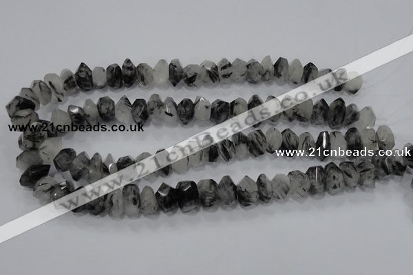 CRU78 15.5 inches 8*14mm faceted nugget black rutilated quartz beads