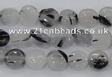 CRU79 15.5 inches 10mm flat round black rutilated quartz beads