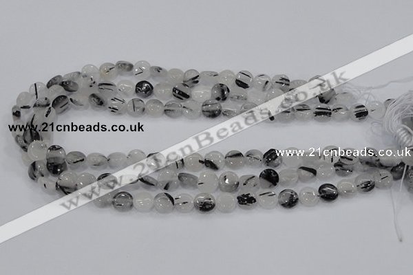 CRU79 15.5 inches 10mm flat round black rutilated quartz beads