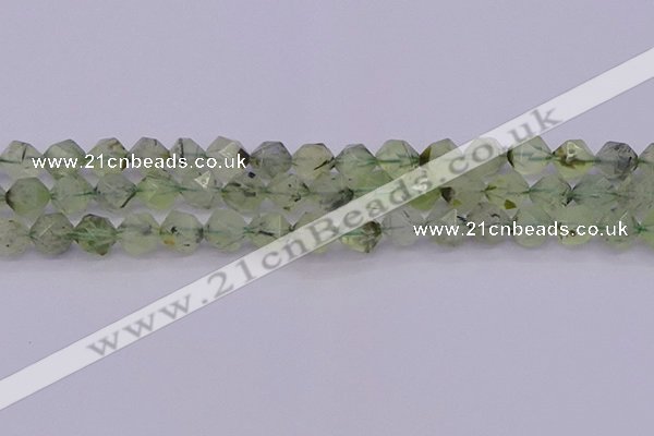 CRU792 15.5 inches 8mm faceted nuggets green rutilated quartz beads