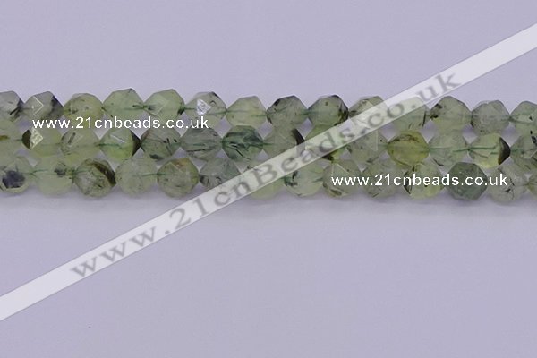 CRU793 15.5 inches 10mm faceted nuggets green rutilated quartz beads
