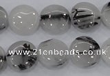 CRU81 15.5 inches 16mm flat round black rutilated quartz beads