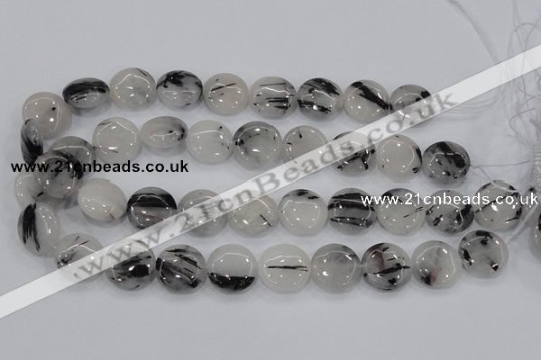 CRU82 15.5 inches 20mm flat round black rutilated quartz beads