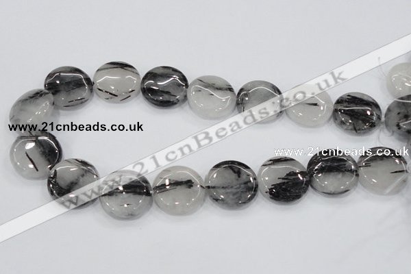 CRU83 15.5 inches 25mm flat round black rutilated quartz beads