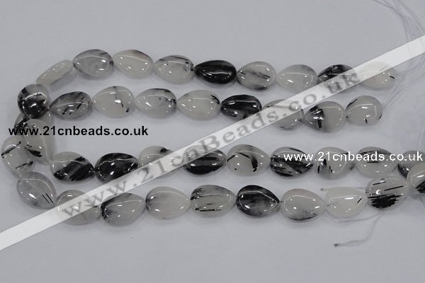 CRU87 15.5 inches 15*20mm flat teardrop black rutilated quartz beads