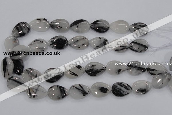 CRU88 15.5 inches 18*25mm flat teardrop black rutilated quartz beads