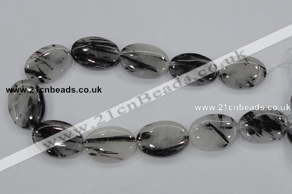 CRU90 15.5 inches 25*35mm oval black rutilated quartz beads wholesale