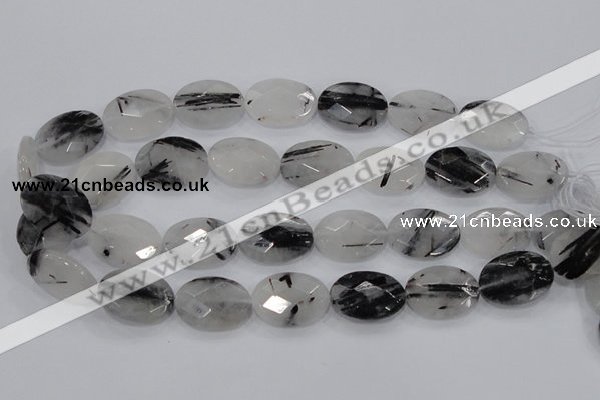 CRU91 15.5 inches 15*20mm faceted oval black rutilated quartz beads